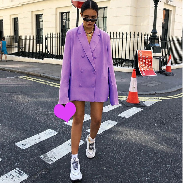 Chicology double breasted blazer long sleeve jacket women loose coat 2019 autumn winter female streetwear over size plus clothes