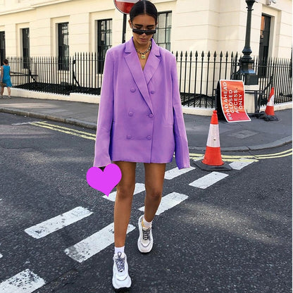 Chicology double breasted blazer long sleeve jacket women loose coat 2019 autumn winter female streetwear over size plus clothes