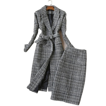 High quality winter women's suits skirt set 2021 new temperament slim wool long ladies coat jacket Slim skirt two-piece